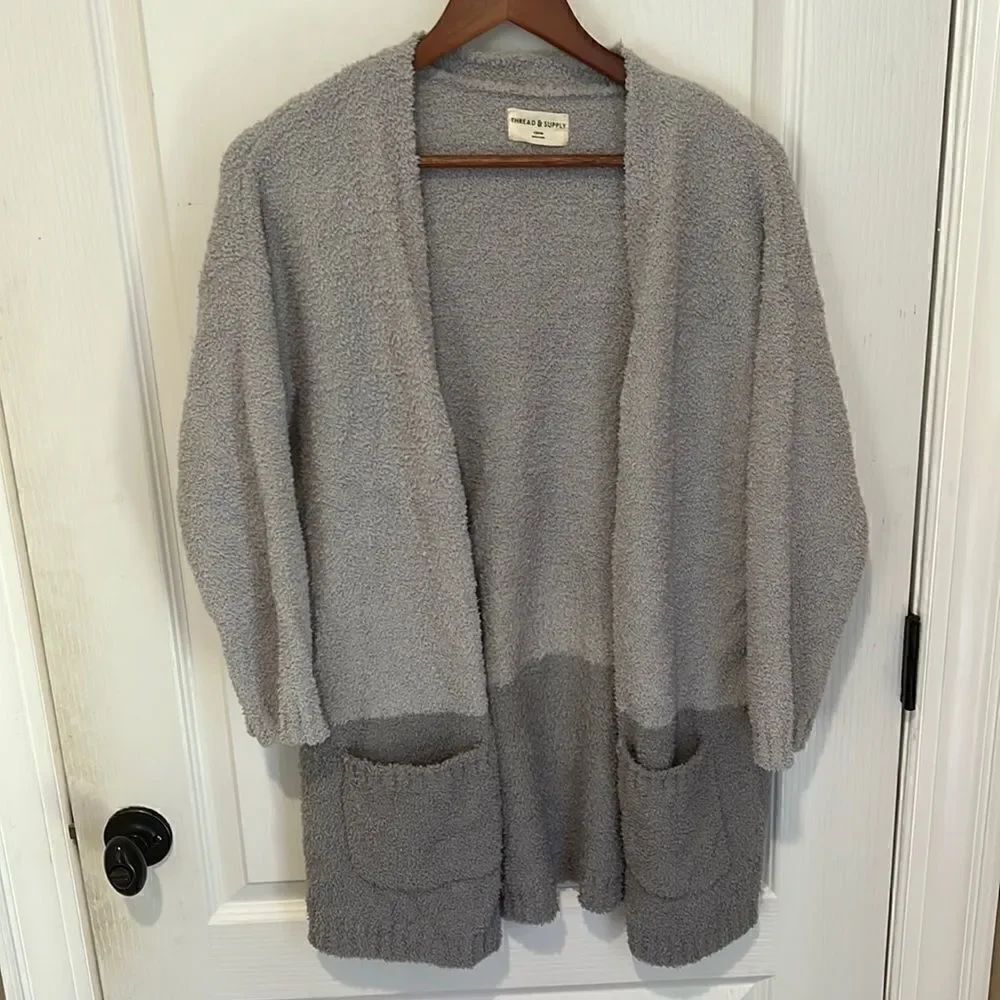 New Thread & Supply gray fuzzy cardigan